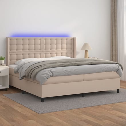 vidaXL - Boxspring - met - matras - en - LED - kunstleer - cappuccinokleur - 200x200cm