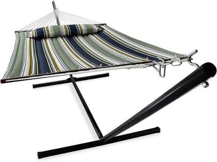 Hangmat met Standaard - Dubbele Hangmat - Buiten Ontspannen - Afneembaar Kussen - 2 Persoons - Blauw