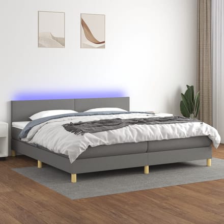 vidaXL - Boxspring - met - matras - en - LED - stof - donkergrijs - 200x200 - cm