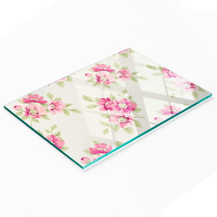 Glazen serveerplank met grafisch bloemenpatroon 80x52 cm