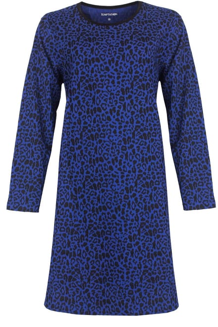 Temptation Dames Nachthemd - Bigshirt - Panter print - Blauw - Maat M