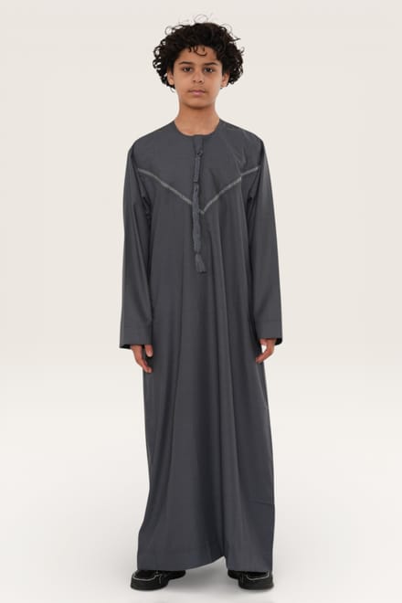 Kinderen jongens grijs Eid Marokkaanse Thobe gewaad Djellaba Ramadan Eid Jubba-LFS K-HM10