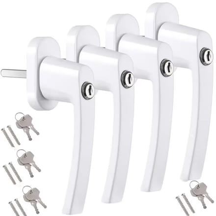 Inline Raamgreep 4 stuks Wit - Raamsluiting handvat en Universele Espag Sleutel met Vergrendeling voor Afsluitbare Dubbele Beglazing