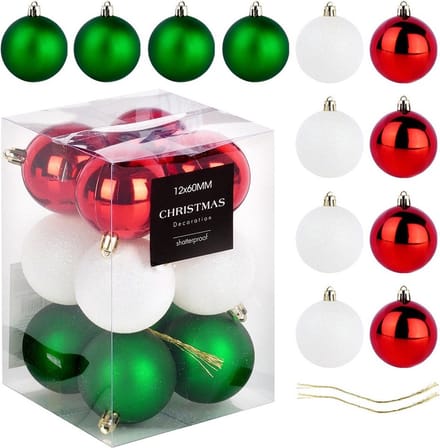 Kerstballen Set Onbreekbaar Rood Groen Wit 6 cm 12 stuks - Kerstdecoratie