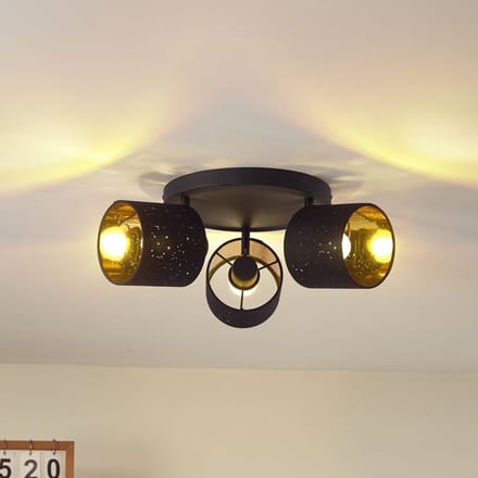 Lindby - plafondlamp - 3lichts - Stof, metaal - H: 21.5 cm - E14 - zwart, goud