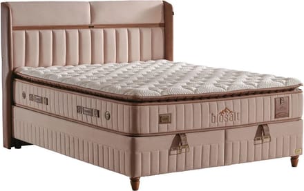 Bambi Biosalt - Bed Boxspring Set - Complete Boxspring - 200x200 - Slaapkamerbed - 1 x Matras met Topper - 2 x Bedbox - 1 x Hoofdbord