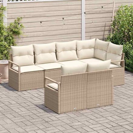 vidaXL - Tuinbank - Set - 7 - st - Beige - en - Wit - poly - rattan