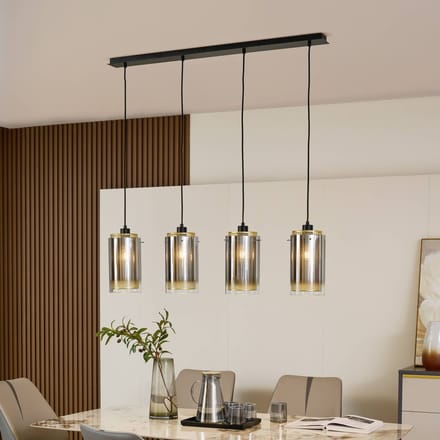 Lucande - hanglamp - 4lichts - Glas, ijzer - H: 28.5 cm - E27 - antraciet, goud