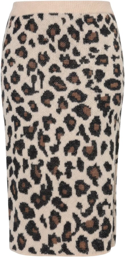 Studio Untold - Dames - Gebreide rok slim shape maxi-lengte luipaardprint - Bruin - Maat 42+