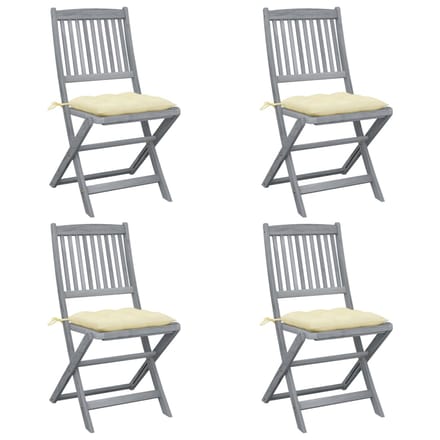 vidaXL - Set - van - 4 - klapstoelen - met - kussens, - gemaakt - van - massief - acaciahout.