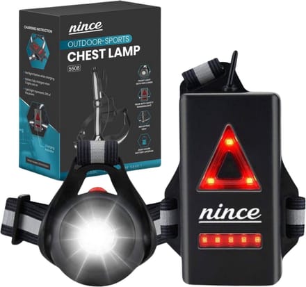 Nince Hardloop verlichting - LED Borstlamp met Achterlicht - USB Oplaadbaar & Verstelbaar - one size