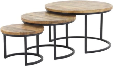 Salontafel rond set van 3 mangohout - Naturel
