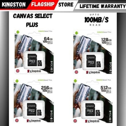 Kingston Micro SD Kaart Canvas Select Plus microSD Card 10 UHS-I - 64GB - inclusief SD adapter