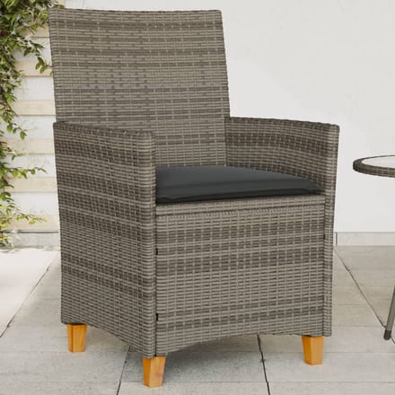 vidaXL - Tuinstoelen - 2 - st - met - kussens - poly - rattan - en - massief - hout - grijs