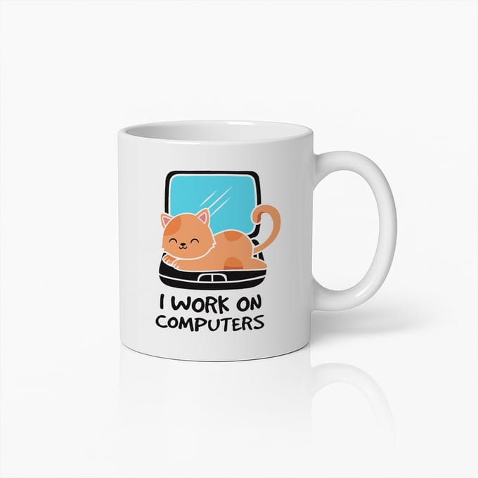 Schattige Kat Ik Werk Op Computers Mok 330 ml – Grappige Programmeur Koffiebeker