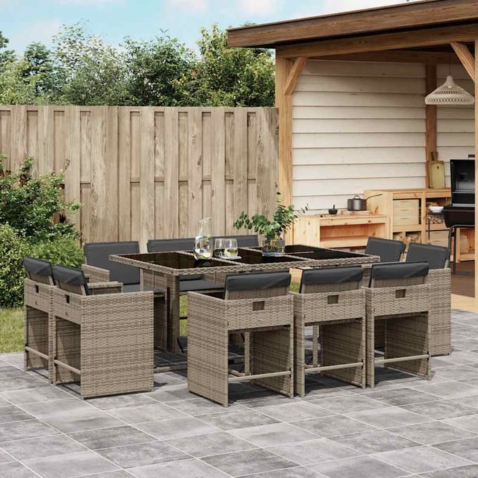vidaXL - 11-delige - Tuinset - met - kussens - poly - rattan - grijs