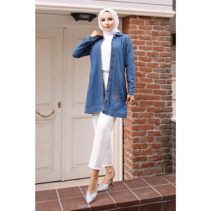 Steen Detailed Denim Overhemd Licht Denim