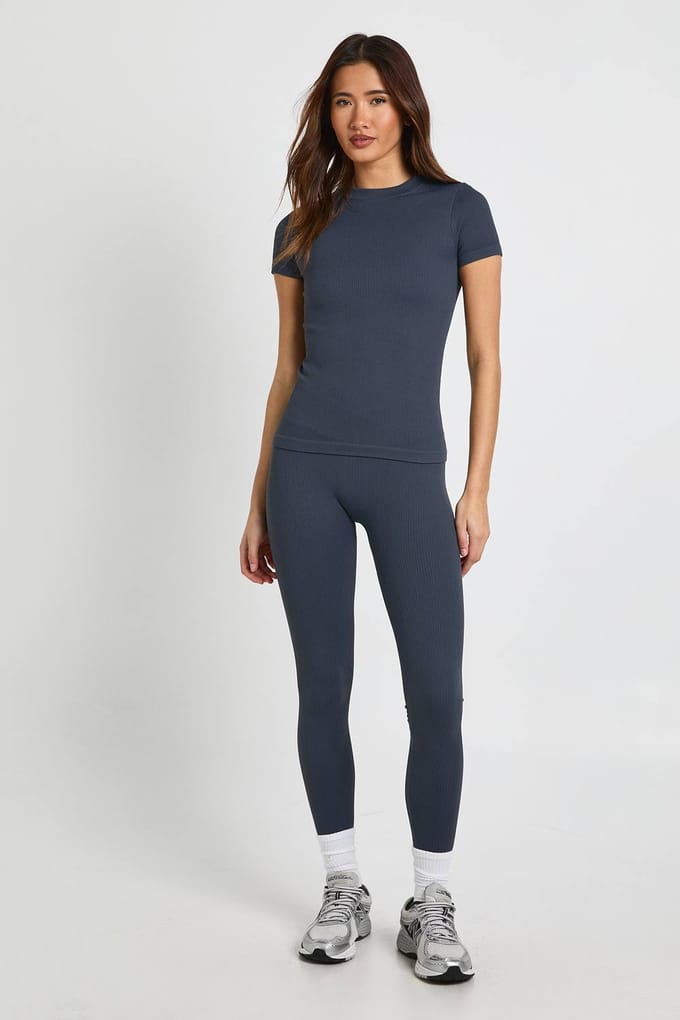 boohoo Dames Contour Geribbelde Wikkel Taille Naadloze Leggings | Houtskool | Maat: Medium