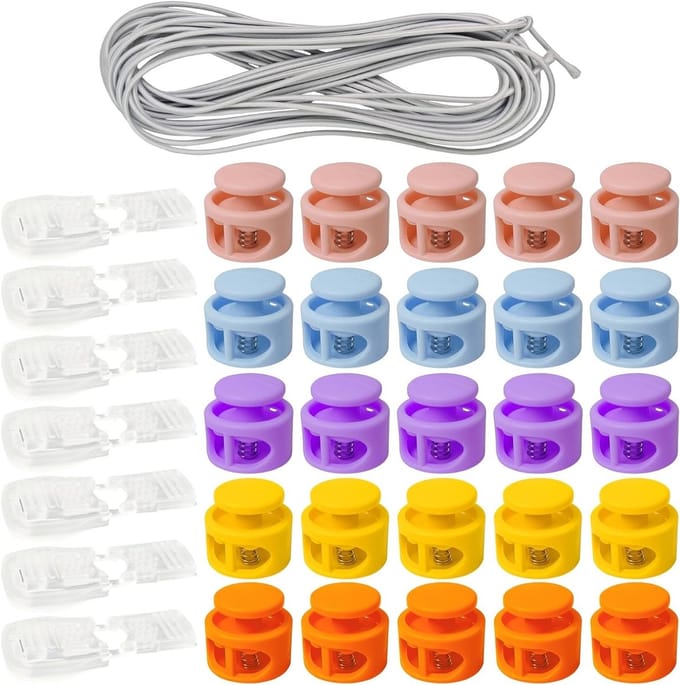 25 Plastic Cord Locks en 10 meter 3mm Witte Elastische Koorden voor Touwtjes, Rugzakken en Kleding