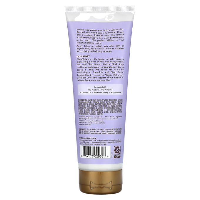 SheaMoisture, Baby, Nachtelijke Lichaamscrème, Manuka Honing & Lavendel, 8 oz (227 gr) white