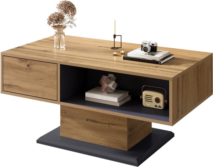Moderne Salontafel met Dubbele Opbergruimte - Grote Opbergvak en Extra Binnenvak - MDF - Zwart