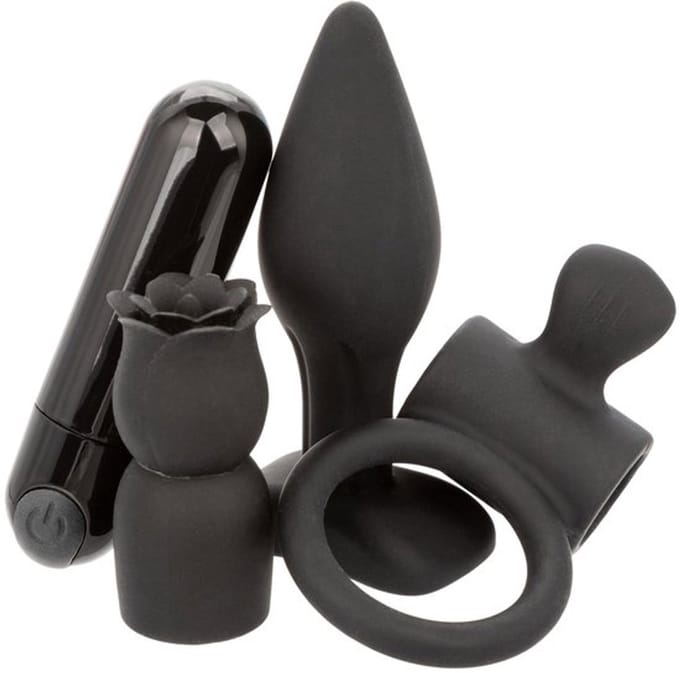 Sensationsdeluxe - Pleasure Kits - Mini Vibarator - Butt Plug - Penis Ring - Vibarator Roos mini - elektrisch - Koppelset