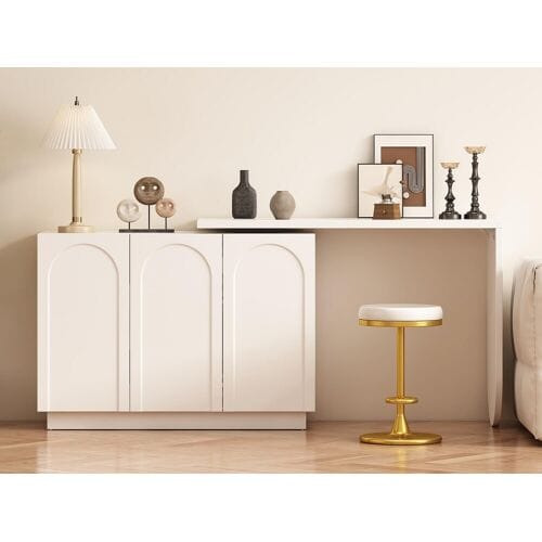 ModernLuxe Uittrekbare draaibare kaptafel in MDF - 3 deuren met 6 verstelbare planken - Wit
