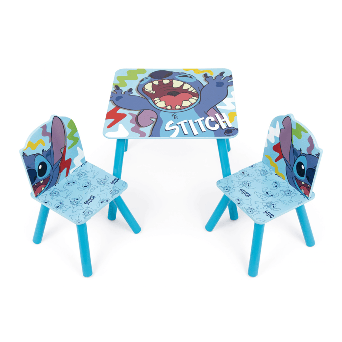 Lobbes kindertafel en stoelen set hout Lilo & Stitch blauw decoratief.