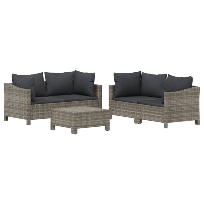 vidaXL - 5-delige - Loungeset - met - kussens - poly - rattan - grijs
