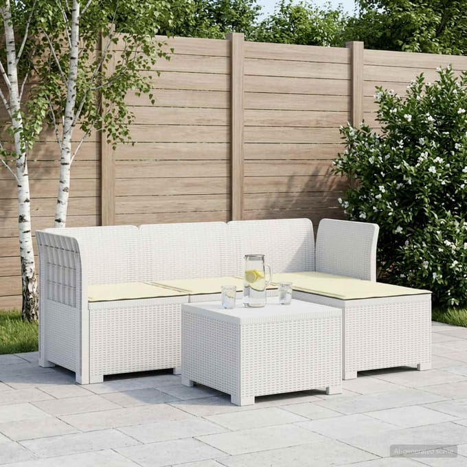 vidaXL - 4-Zitter - Tuin - Sofa - met - Kussens - Rattan - Look - PP - Wit