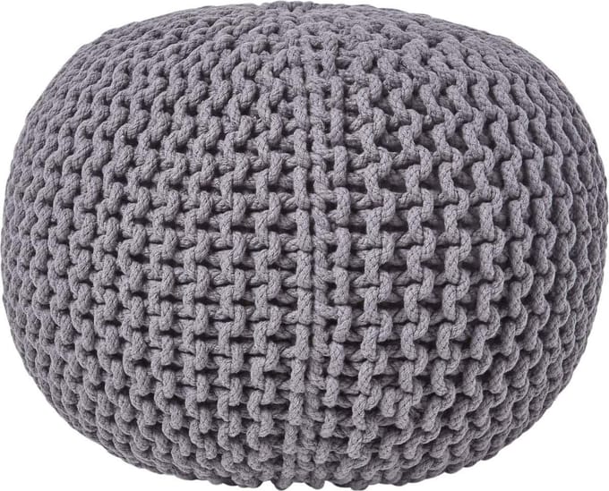 Homescapes Rond gebreide poef 100% katoen - Grijs - 35x40 cm