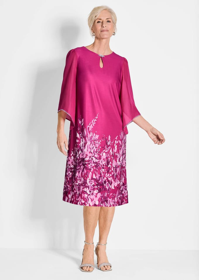 Goldner Bedrukte jurk Roze elegante jurk met 3/4-mouwen van chiffon