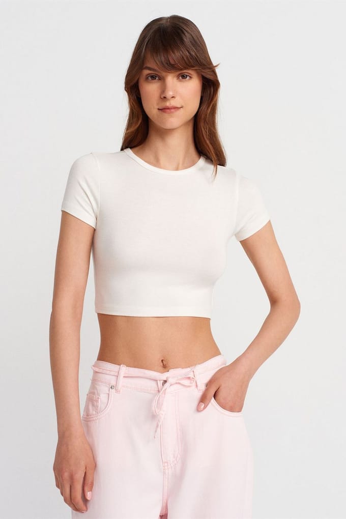 Dames Crop Slim-Fit Crew Neck T-Shirt