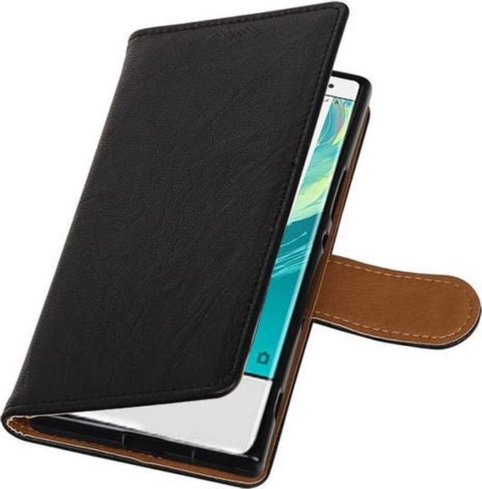 BestCases - Sony Xperia XZ1 Echt Leer Leder booktype hoesje Zwart