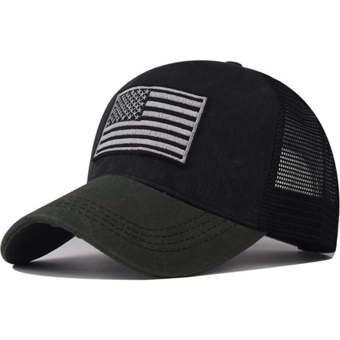 Tactische Baseballpet Heren Dames Katoen Vlag van de VS Unisex Outdoor Hardloopmuts Adjustable black