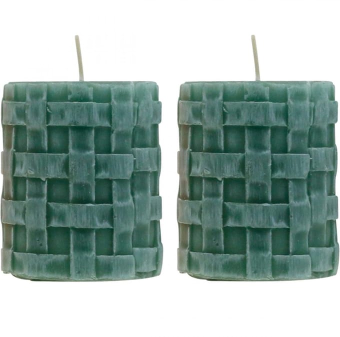 Rustieke pilaarkaarsen groen 80/65 - decoratieve kaarsenset van 2 met