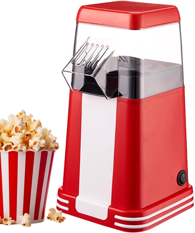 Popcornmachine - Hete Lucht Maker - Filmavond Snacks - Olievrije Bereiding - Compact Ontwerp - Rood