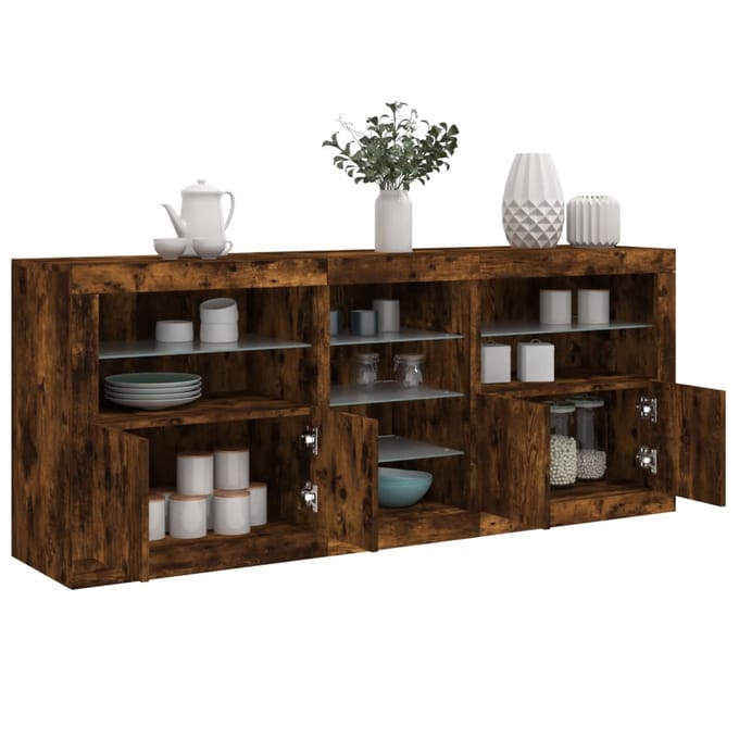 vidaXL - Dressoir - met - LED-verlichting - 162x37x67 - cm - bruin - eiken