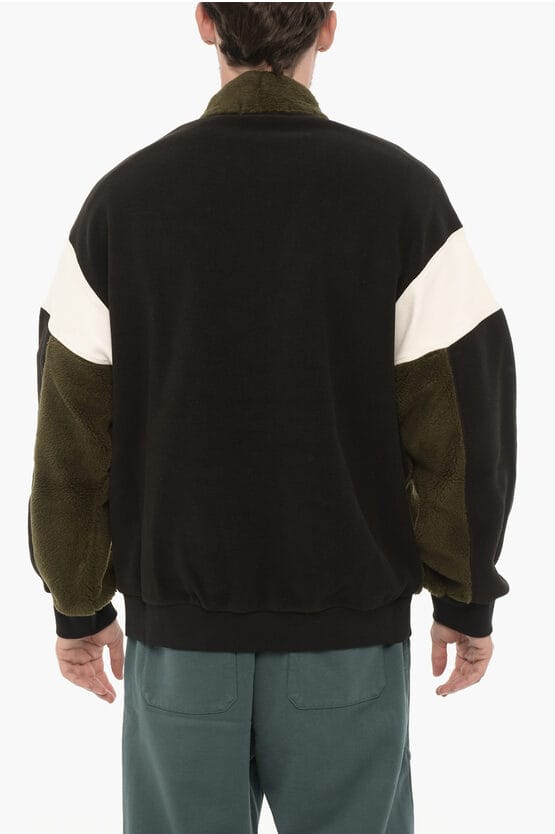 Fleece KIMONO Sweatshirt in kleurblok in Nero, Verde