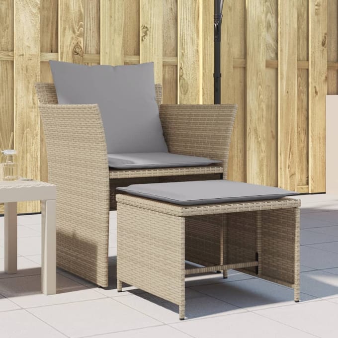 vidaXL - Tuinstoel - met - voetenbank - poly - rattan - beige