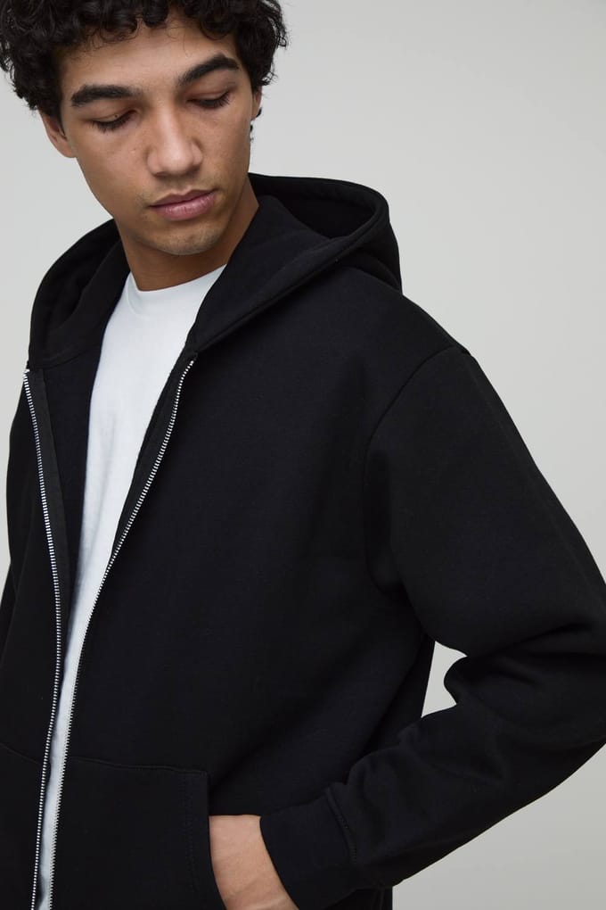 Basic oversized hoodie met ritssluiting | Black | Size Medium