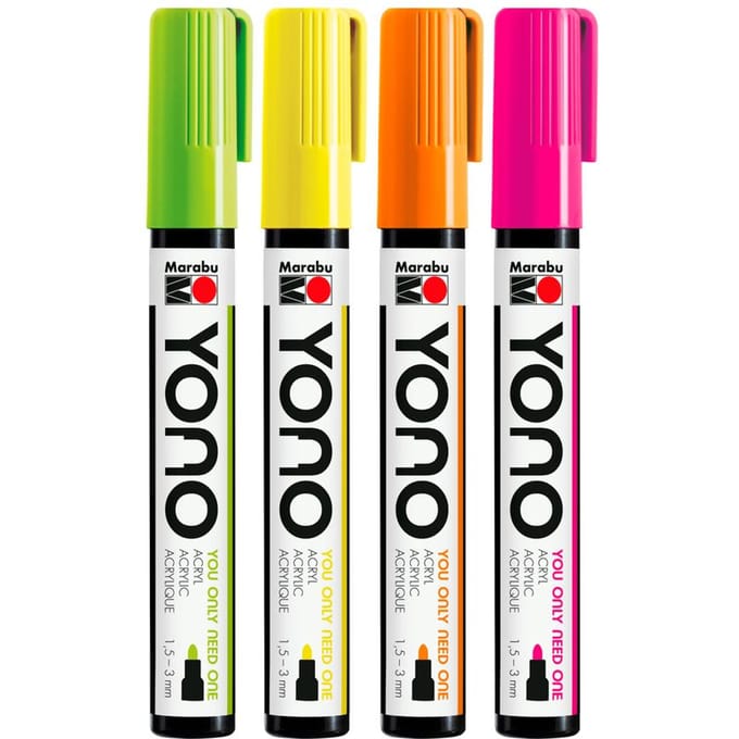 Marabu acrylmarker YONO 1,5-3,0 mm, set van 4 neonkleuren