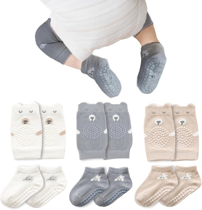 Baby kniebeschermers - Kruip set - Baby's beschermen - Antislip stippen - 3 paar - Wit