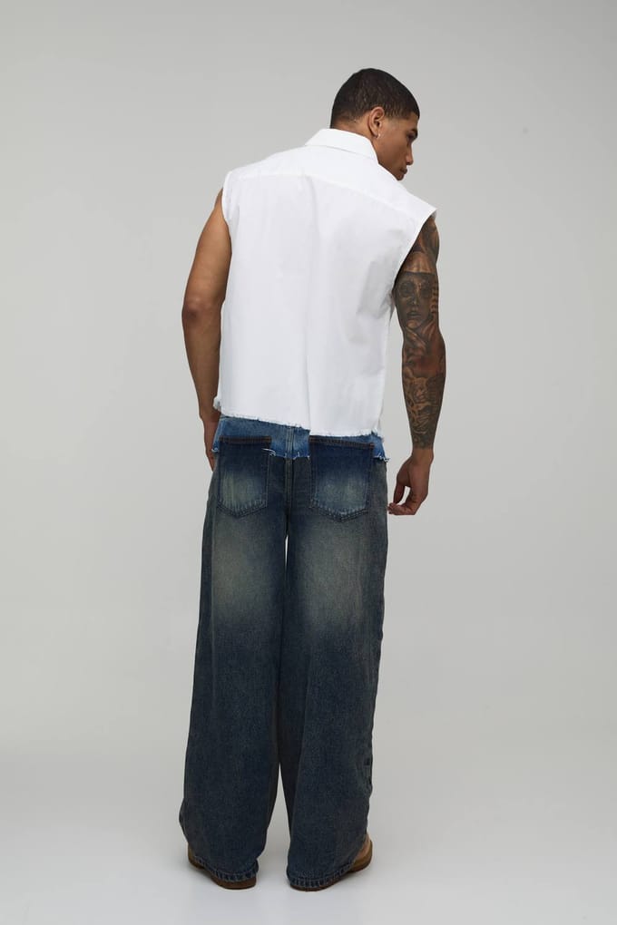 Oversized Boxy Sleeveless Cotton Shirt | White | Size Small