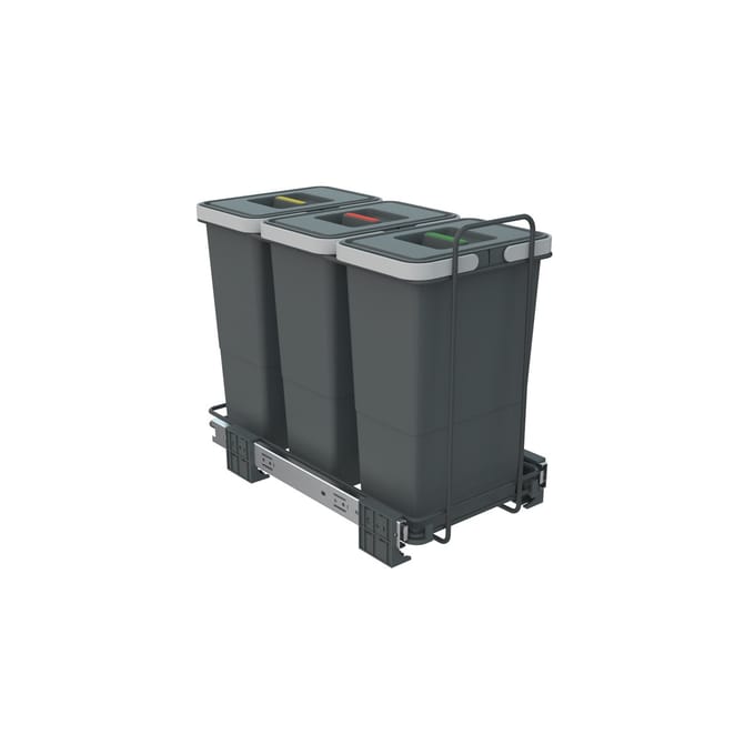 ECOFIL afvalbak 8+8+8L met deksel; volledig uittrekbaar; bodembevestiging vanaf kastbreedte 30cm