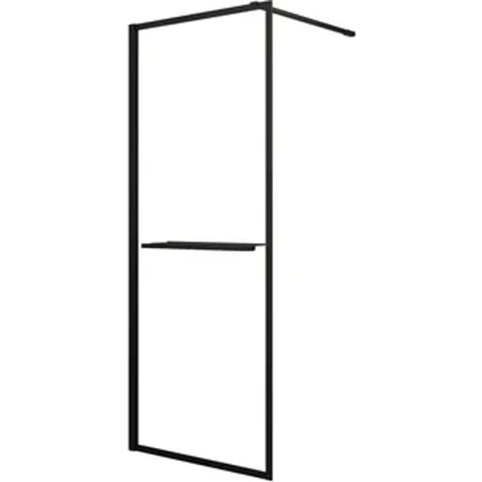 Aurlane Inloopdouchewand Dark Edge Shelf - Mat Zwart Aluminium - Gehard Glas 6mm - 80x200cm