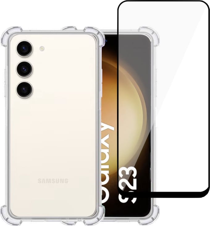 Hoesje geschikt voor Samsung S23 Plus + Screenprotector – Full Screen Tempered Glass - Extreme Shock Case Transparant