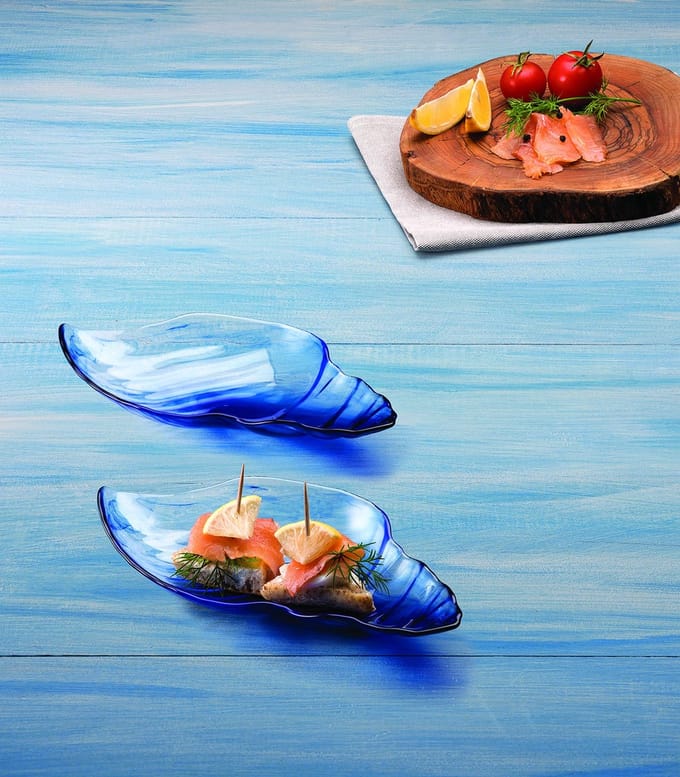 Pasabahce Marine Batik – Blue Glass Visborden – Set van 2 – 21cm