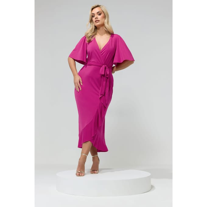 Yours London Roze Wikkelmaxijurk Met Korte Mouwen En Ruches Size 48