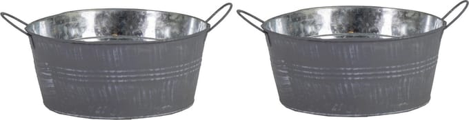 Mega Collections Teil/emmer/plantenpot - 2x - zink - grijs - rond - D22 x H10 cm